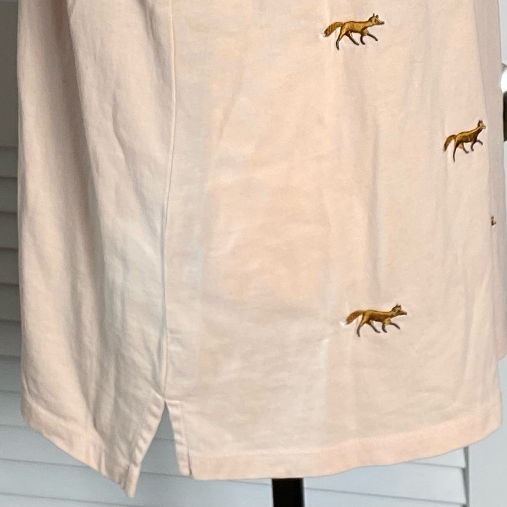 Talbots Peach Pink Embroidered Foxes XL Long Sleeve Tee with High Low Hem - Picture 2 of 9
